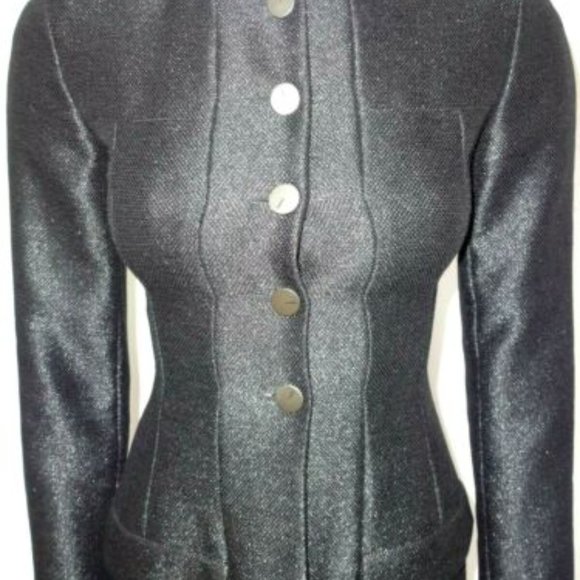 CHANEL Auth Black Shimmery Button Front Long Fitted Blazer Jacket 34 - Picture 4 of 9